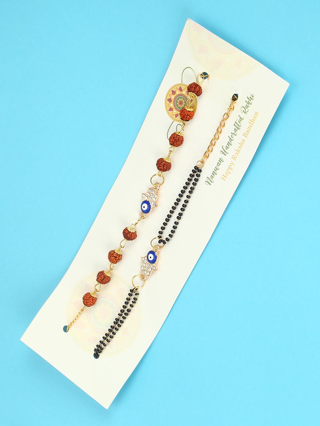 Buy Nanwan Set Of 2 Assorted Evil Eye Charm Studded Bhaiya Bhabhi Rakhi Gift Set - - Accessories for Women