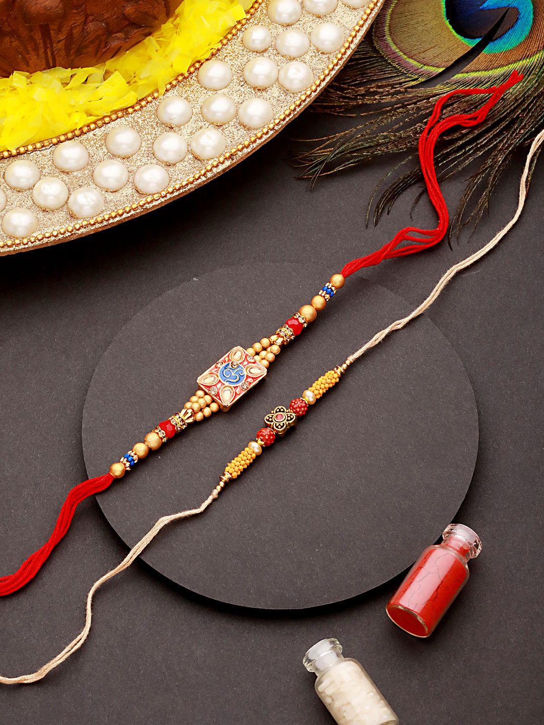 Buy Jazz And Sizzle Set Of 2 Om & Rudraksh Thread Rakhi With Roli ...