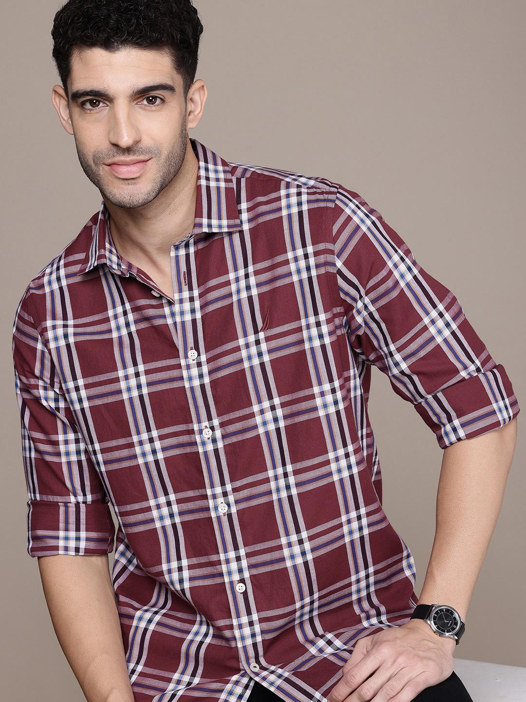 Nautica Pure Cotton Classic Opaque Checked Casual Shirt