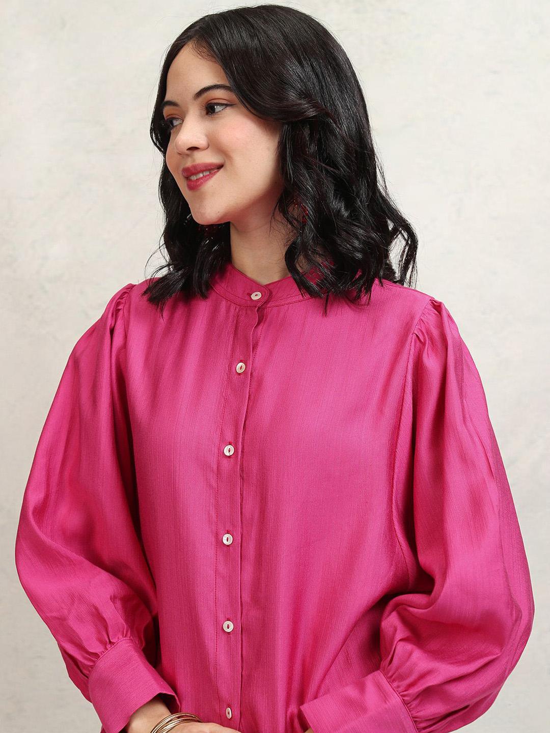 Women Fuchsia Bandhej Top With Palazzos