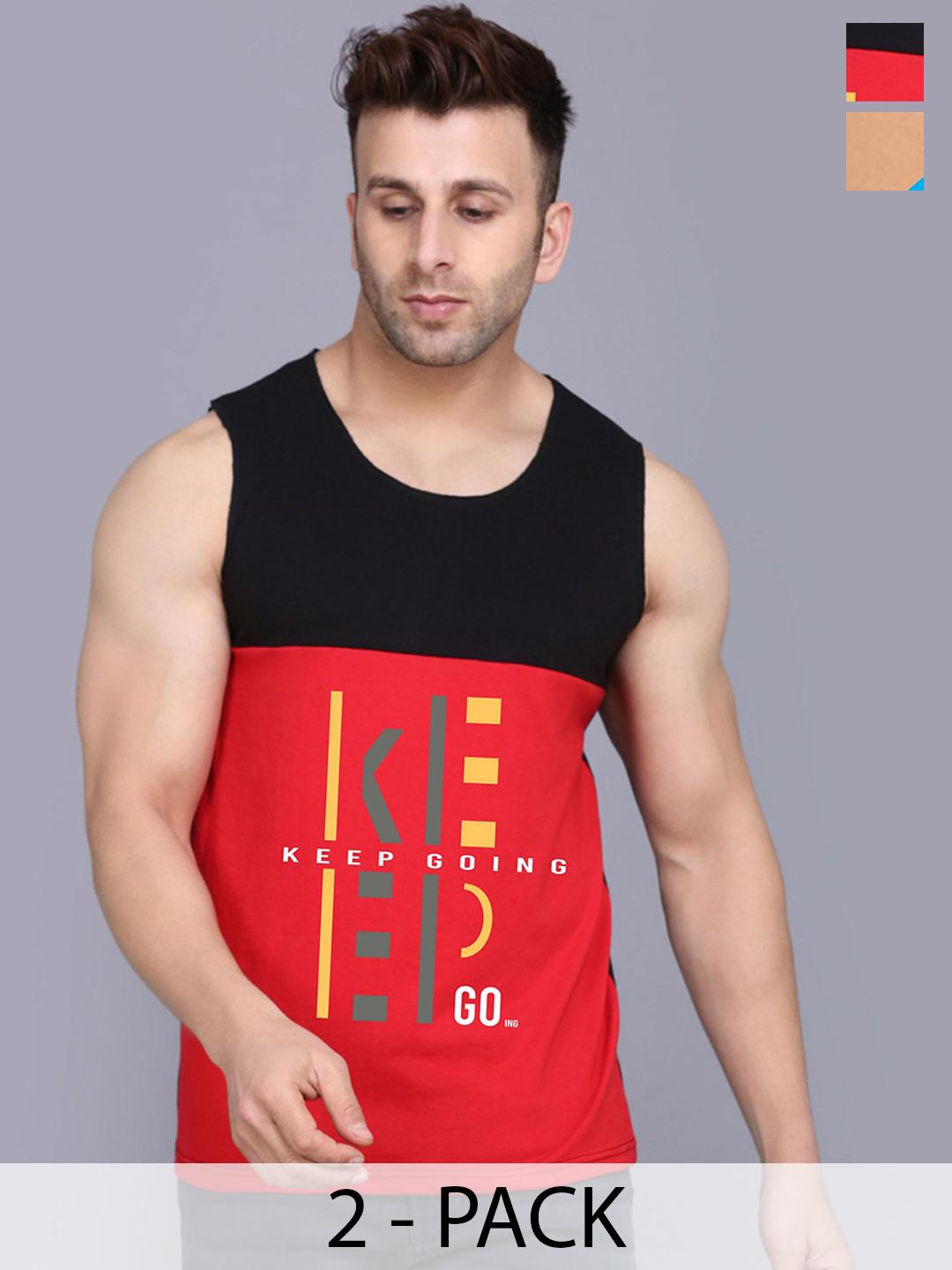 Buy SLOWLORIS Pack Of 2 Printed Cotton  Vests  SL26 COMBO (LOUD BLKRST) (KEEP BLKRED) -  - Apparel for Men