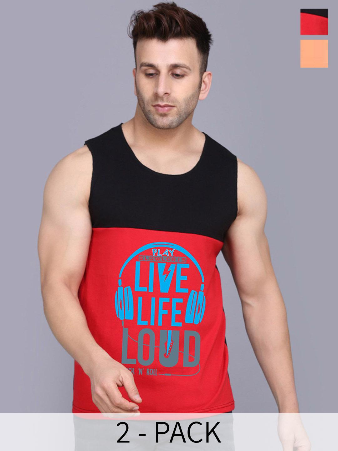Buy SLOWLORIS Pack Of 2 Printed Innerwear Vests SL26 COMBO (LOUD BLKRED) (KEEP RUST) -  - Apparel for Men