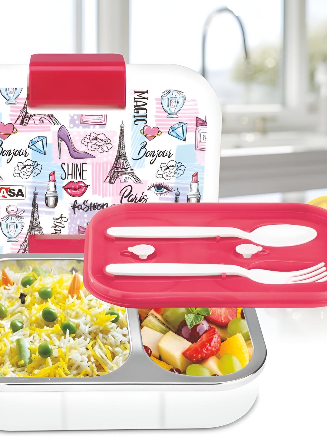 Buy Nayasa Single Marco White Paris Print Stainless Steel Leakproof Lunch Box Clip Lock 650ml -  - Home for Unisex Kids