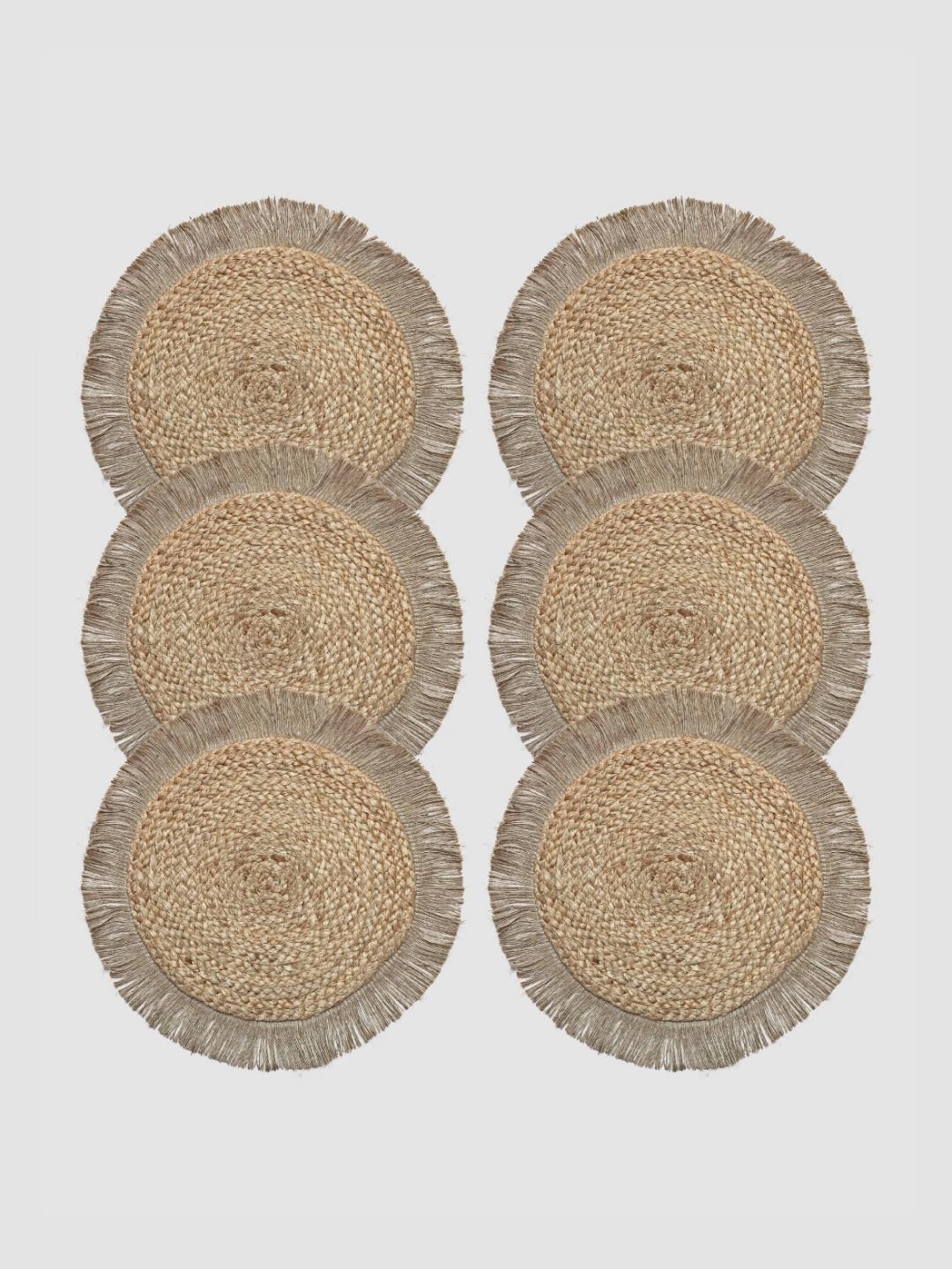 Buy PAROKSH Brown 6 Pieces Fringed Jute Round Table Placemats - - Home for Unisex