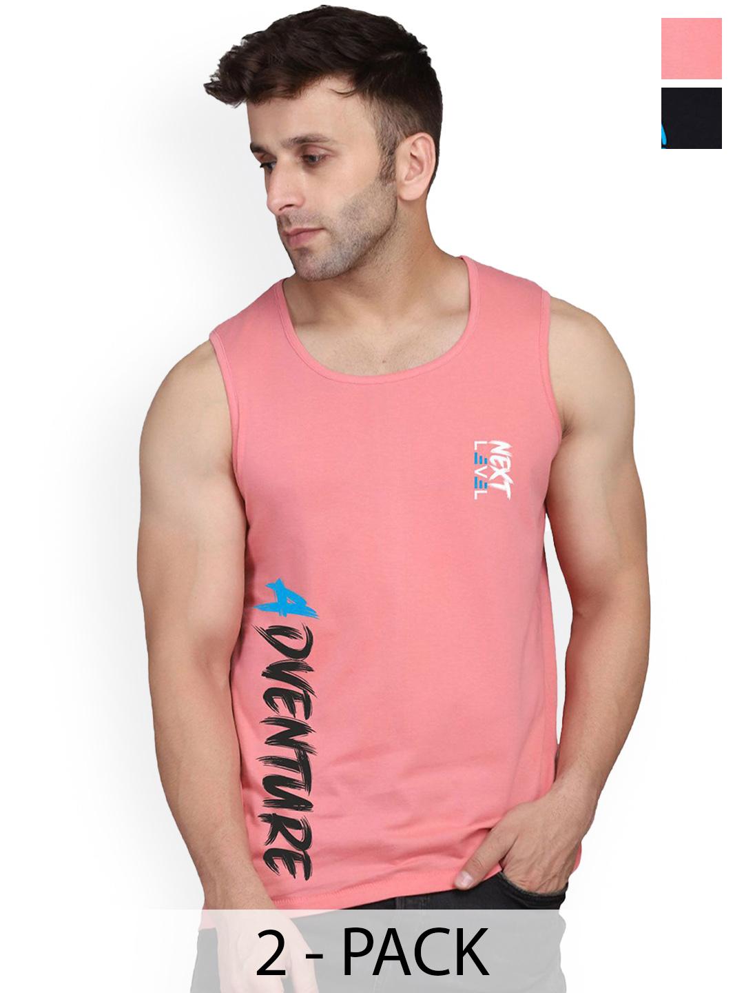 Buy SLOWLORIS Pack Of 2 Printed Cotton Gym Innerwear Vests SL26 COMBO (LOUD BLACK) (ADV PEACH) -  - Apparel for Men