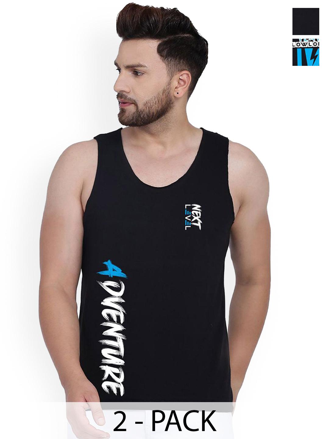 Buy SLOWLORIS Men Pack Of 2 Printed Cotton Gym Innerwear Vests - - Apparel for Men