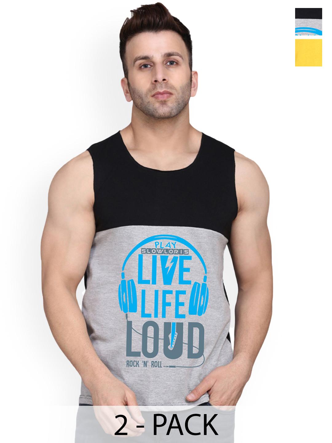 Buy SLOWLORIS Men Pack Of 2 Printed Gym Innerwear Vests -  - Apparel for Men