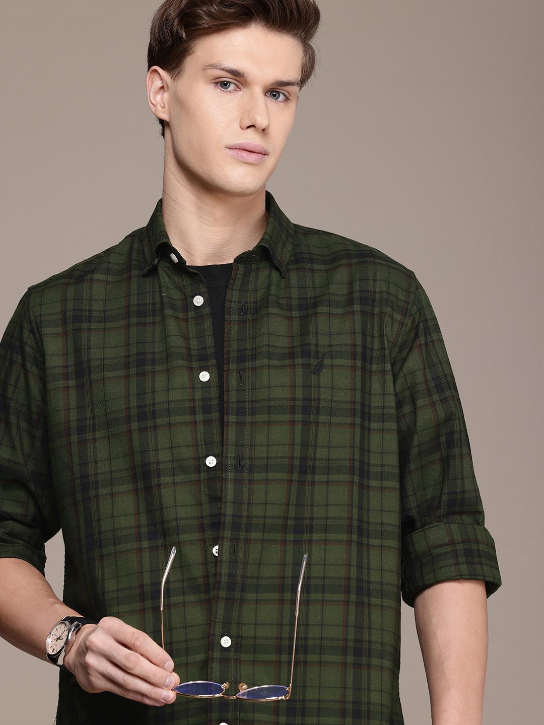 Nautica Pure Cotton Classic Opaque Checked Wrinkle Resistant Casual Shirt