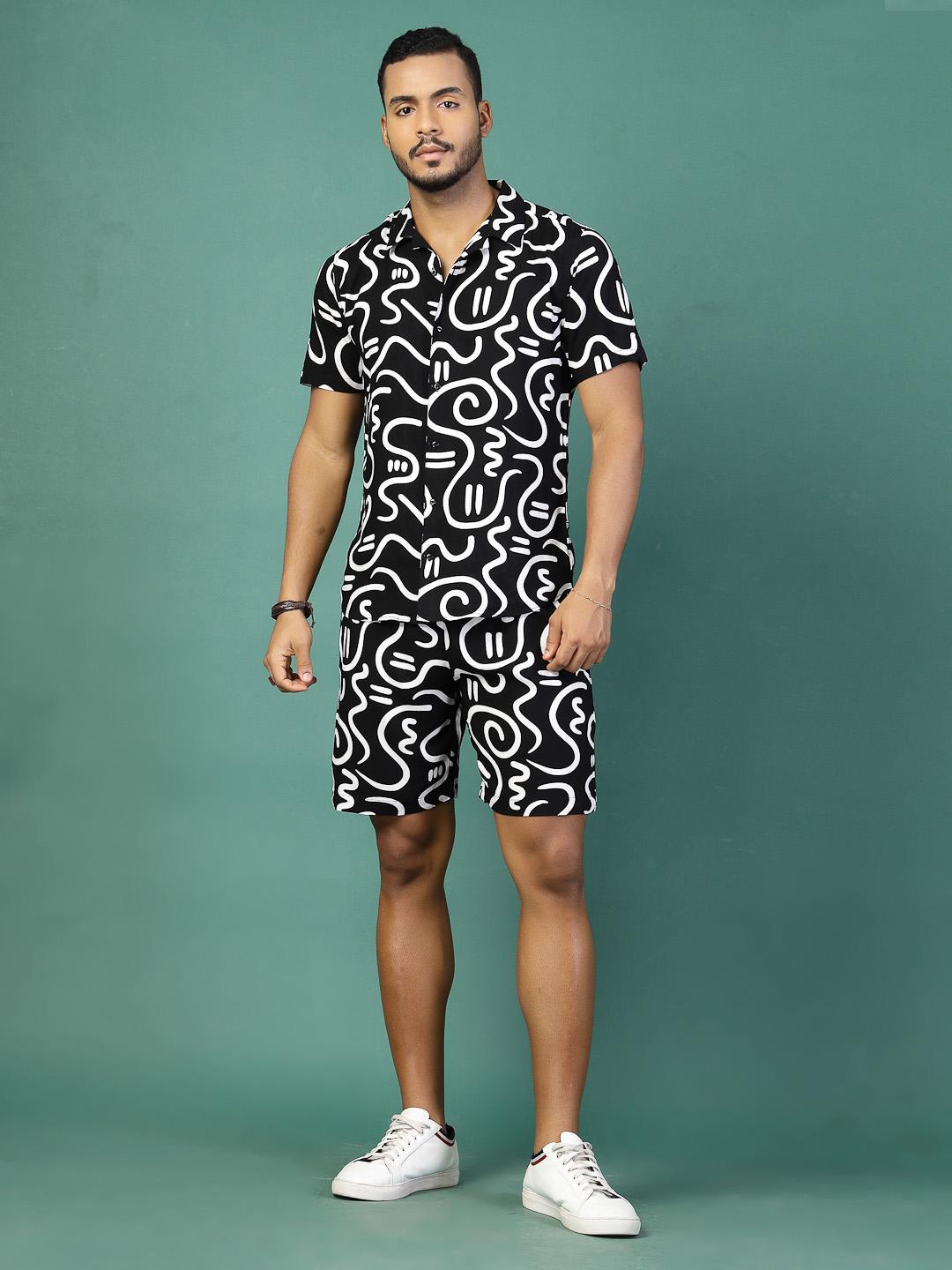 Buy Rigo Abstract Printed Slim Fit Shirt With Shorts - - Apparel for Men