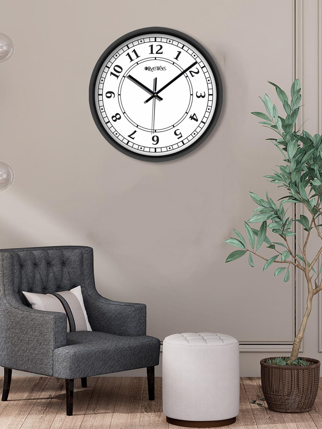Buy OLIVE TREE Black & White Analogue Contemporary Wall Clock - Clocks ...