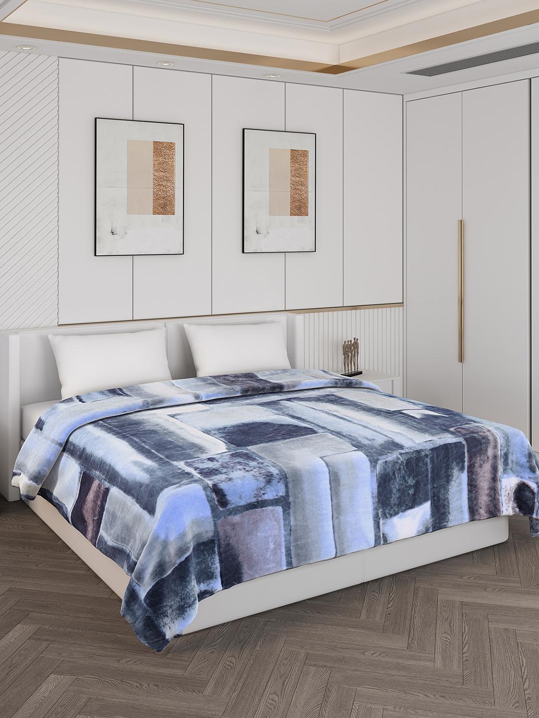 Buy Monte Carlo Blue & White Abstract Printed Mild Winter Double Bed Blanket -  - Home for Unisex