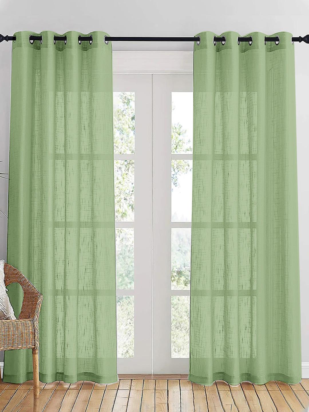Buy HOMEMONDE Green Set Of 2 Cotton Solid Sheer Door Curtains -  - Home for Unisex