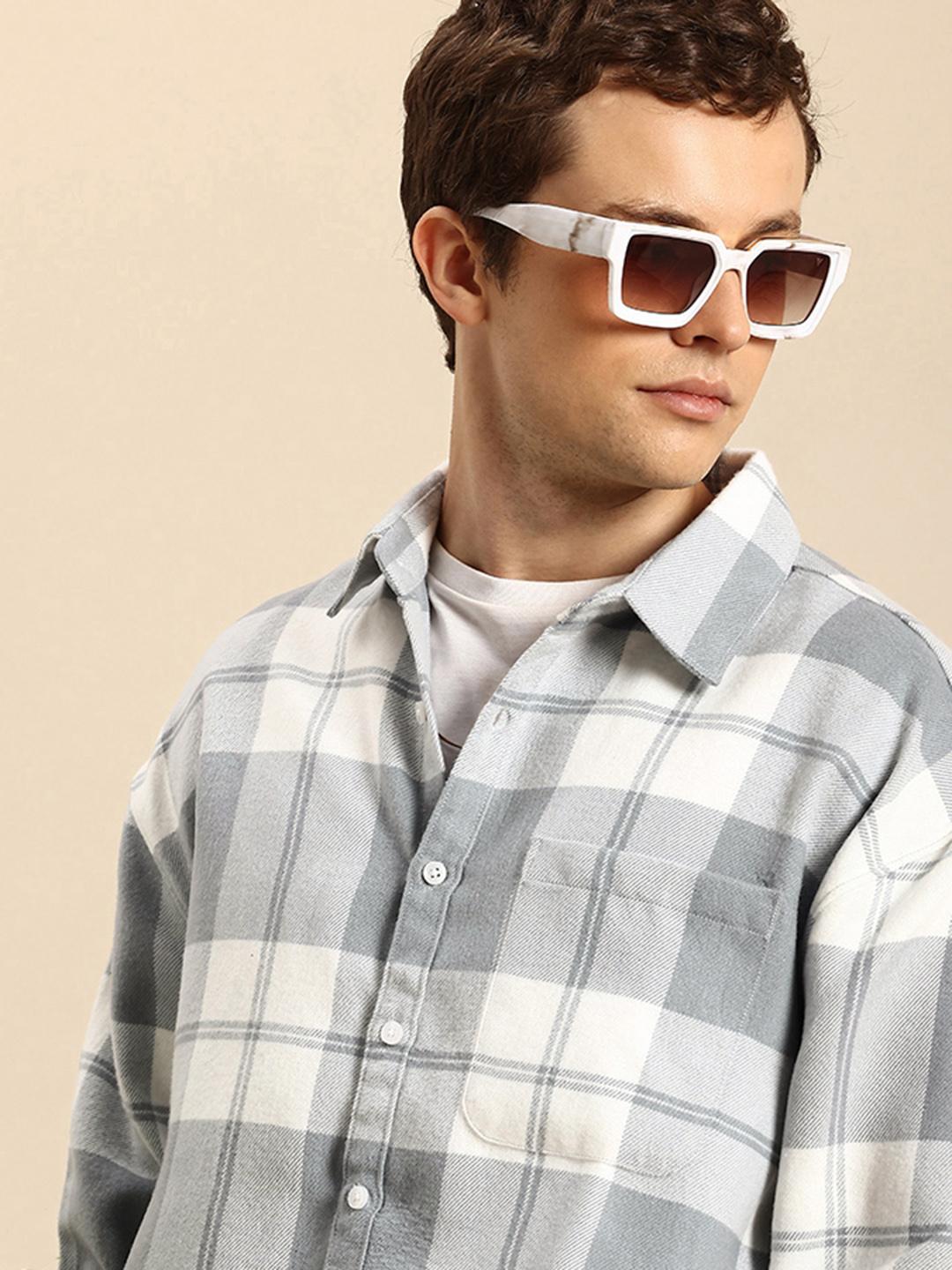 Mast & Harbour Checked Drop-Shoulder Sleeves Relaxed Fit Casual Shirt