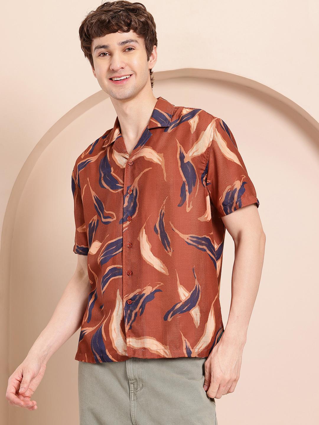 Mast & Harbour Conversational Print Cuban Collar Casual Shirt