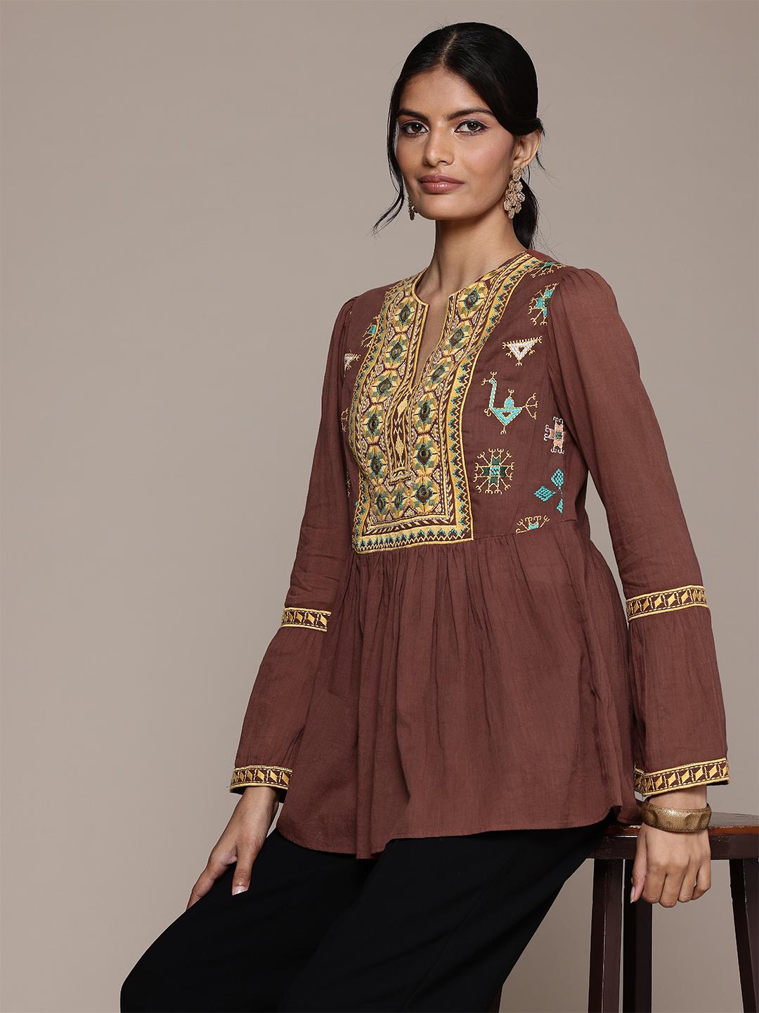 Buy Aarke Ritu Kumar Ethnic Motifs Embroidered Flared Sleeves Kantha ...