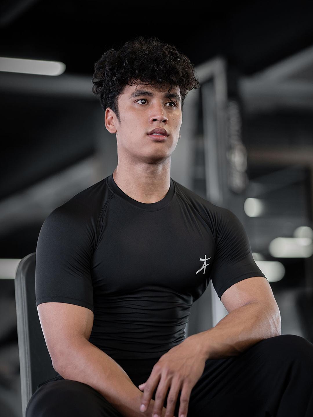 Buy Athflex Men Poly Spandex Blend Half Sleeve Edge Compression Muscle ...