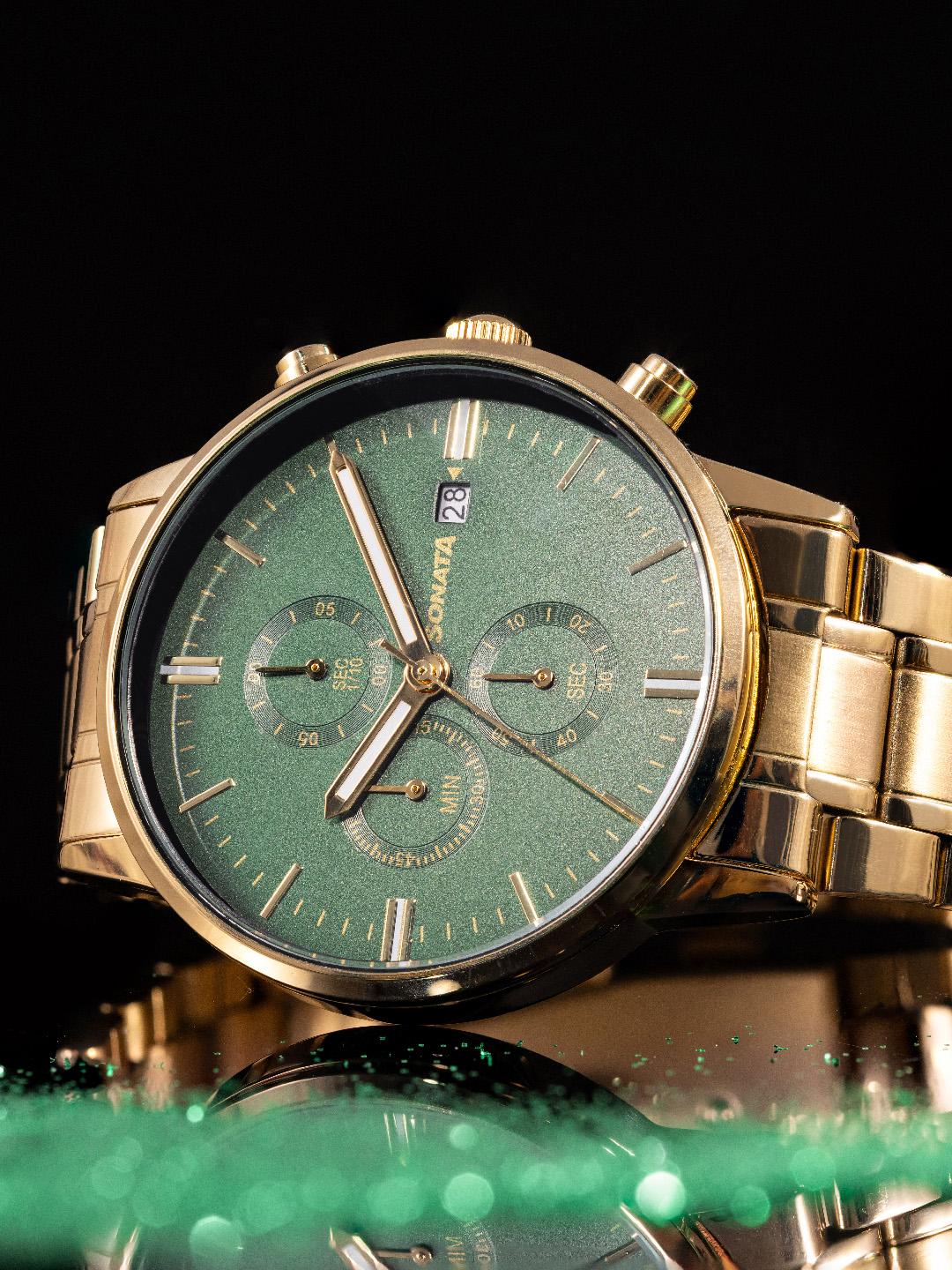 Buy Sonata Chronograph Analog With Green Dial Watch For Men 77145ym01 - - Accessories for Men