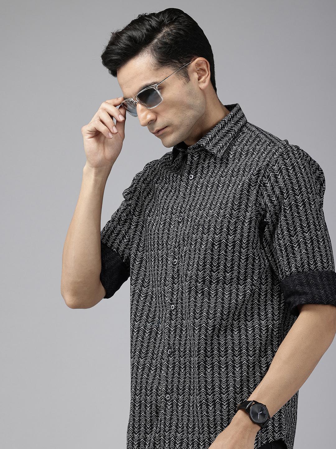 ColorPlus Pure Cotton Geometric Printed Monochrome Casual Shirt