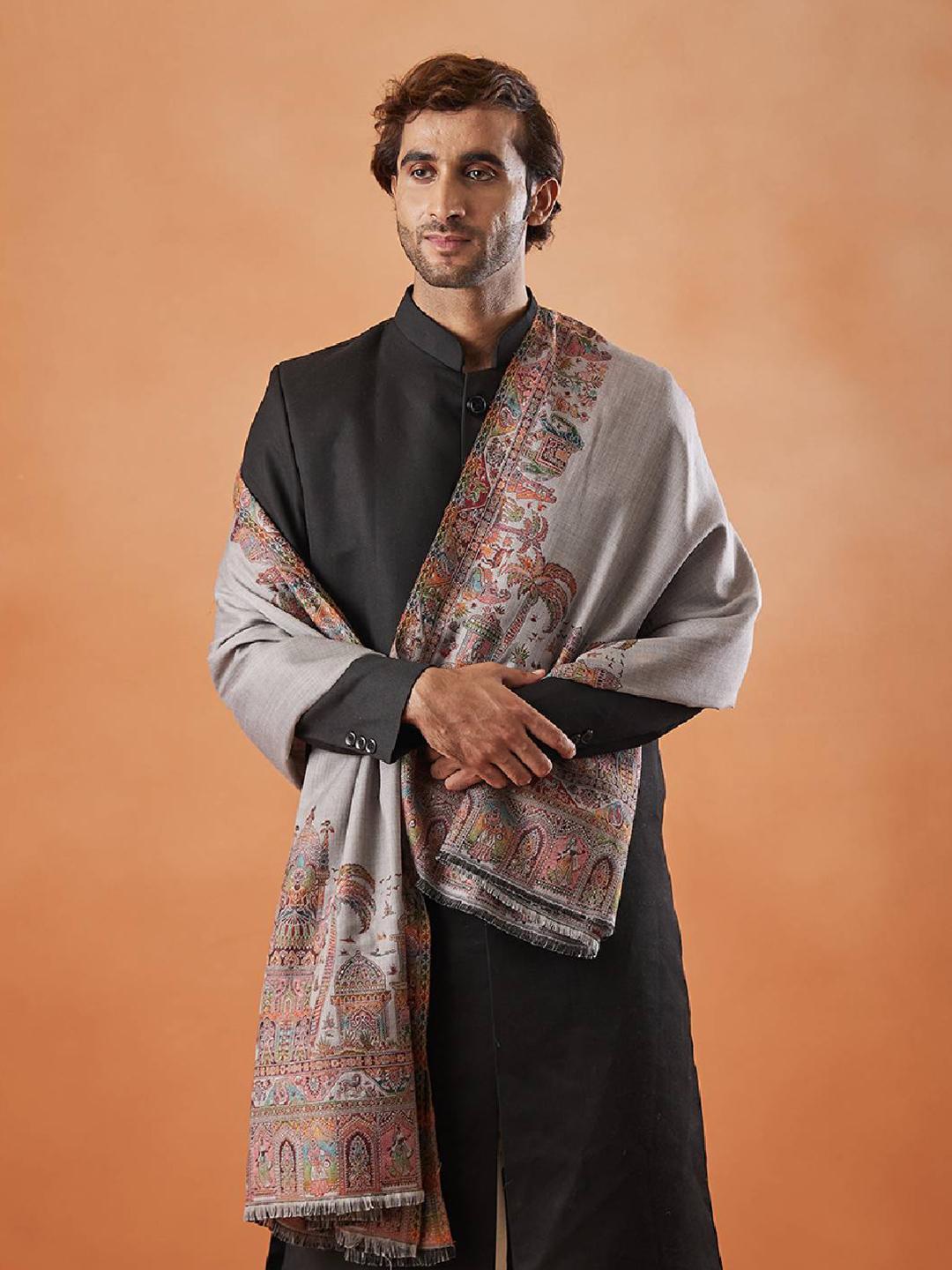 Buy Pashmoda Ethnic Motifs Woven Design Fringed Shawl -  - Apparel for Men