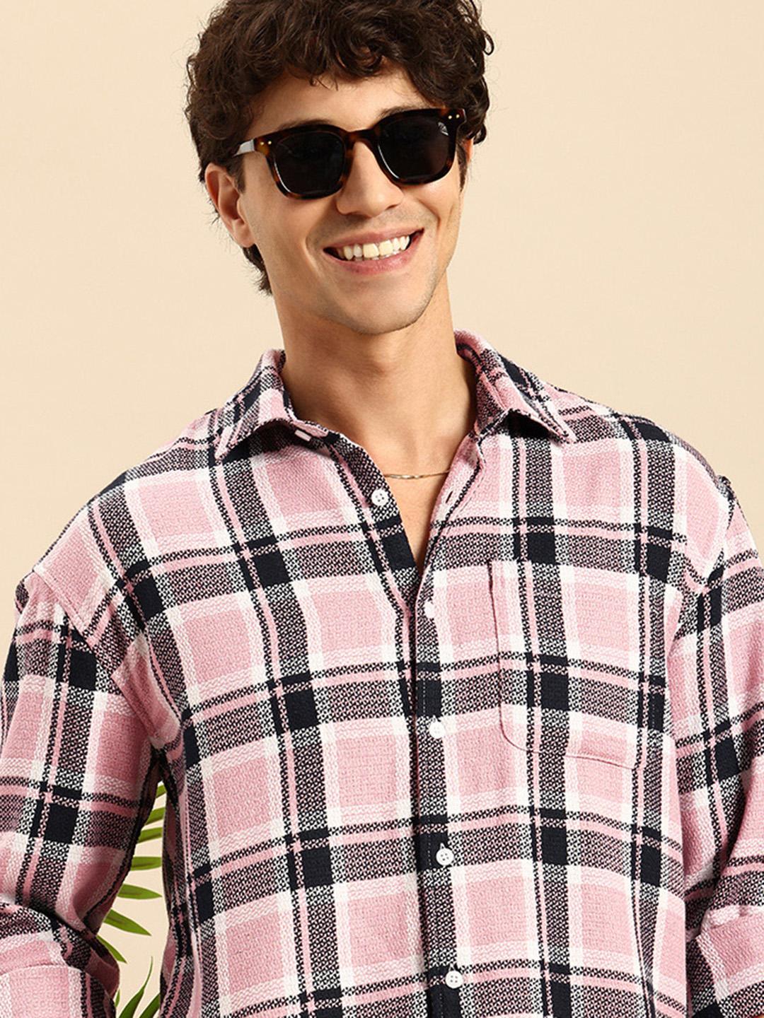 Mast & Harbour Relaxed Fit Checked Drop-Shoulder Sleeves Casual Shirt