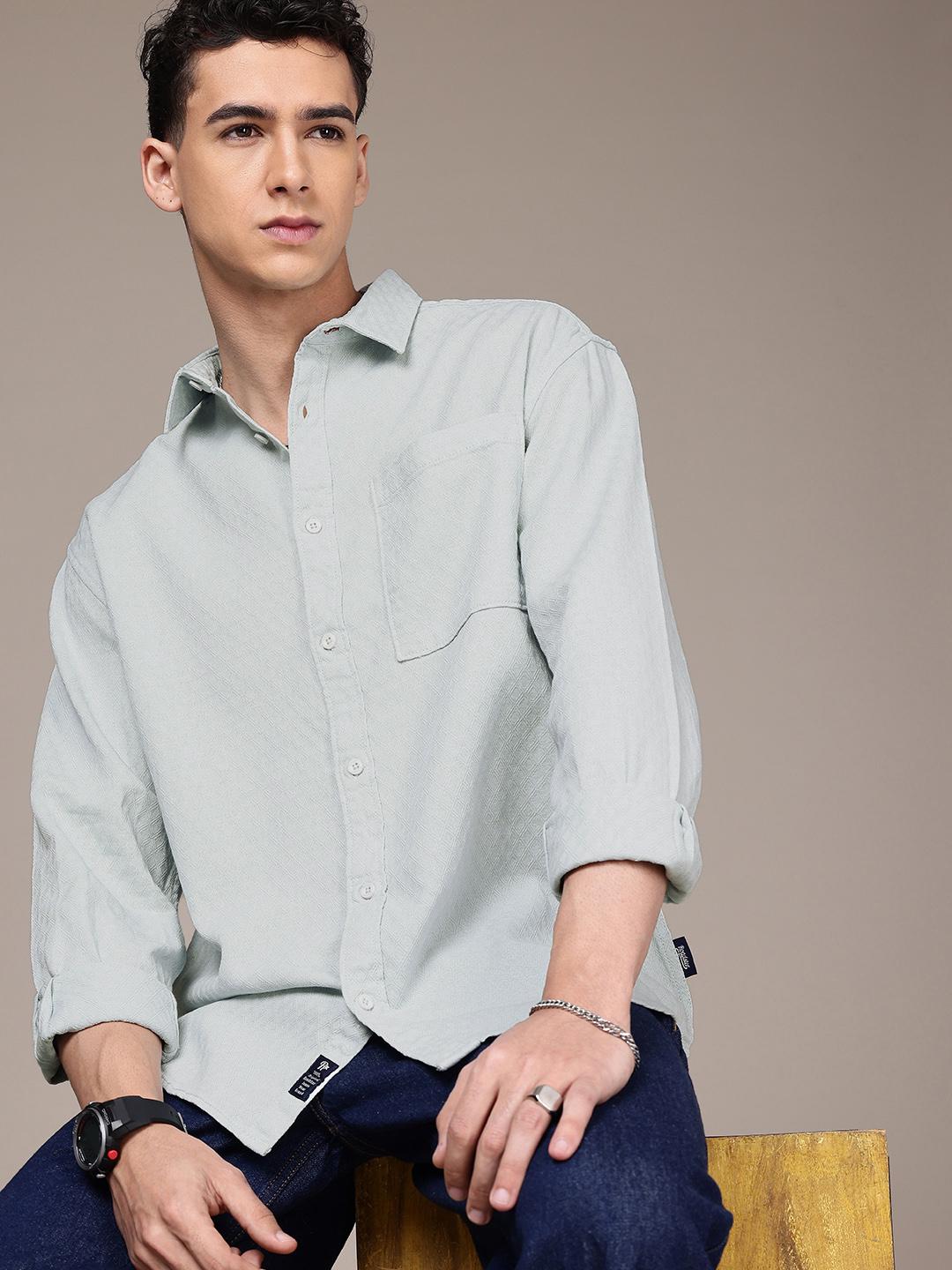 The Roadster Life Co. Pure Cotton Self Design Textured Relaxed Fit Casual Shirt