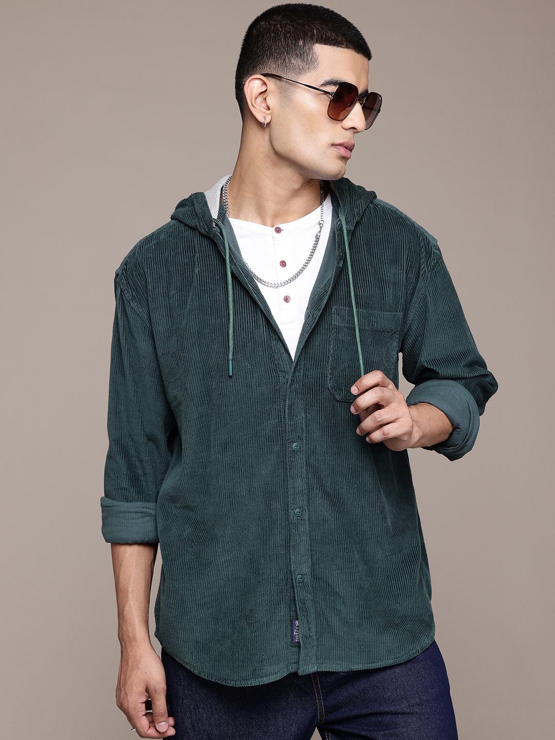 Buy The Roadster Lifestyle Co. Men Pure Cotton Relaxed Fit Hooded Corduroy Shacket - - Apparel for Men