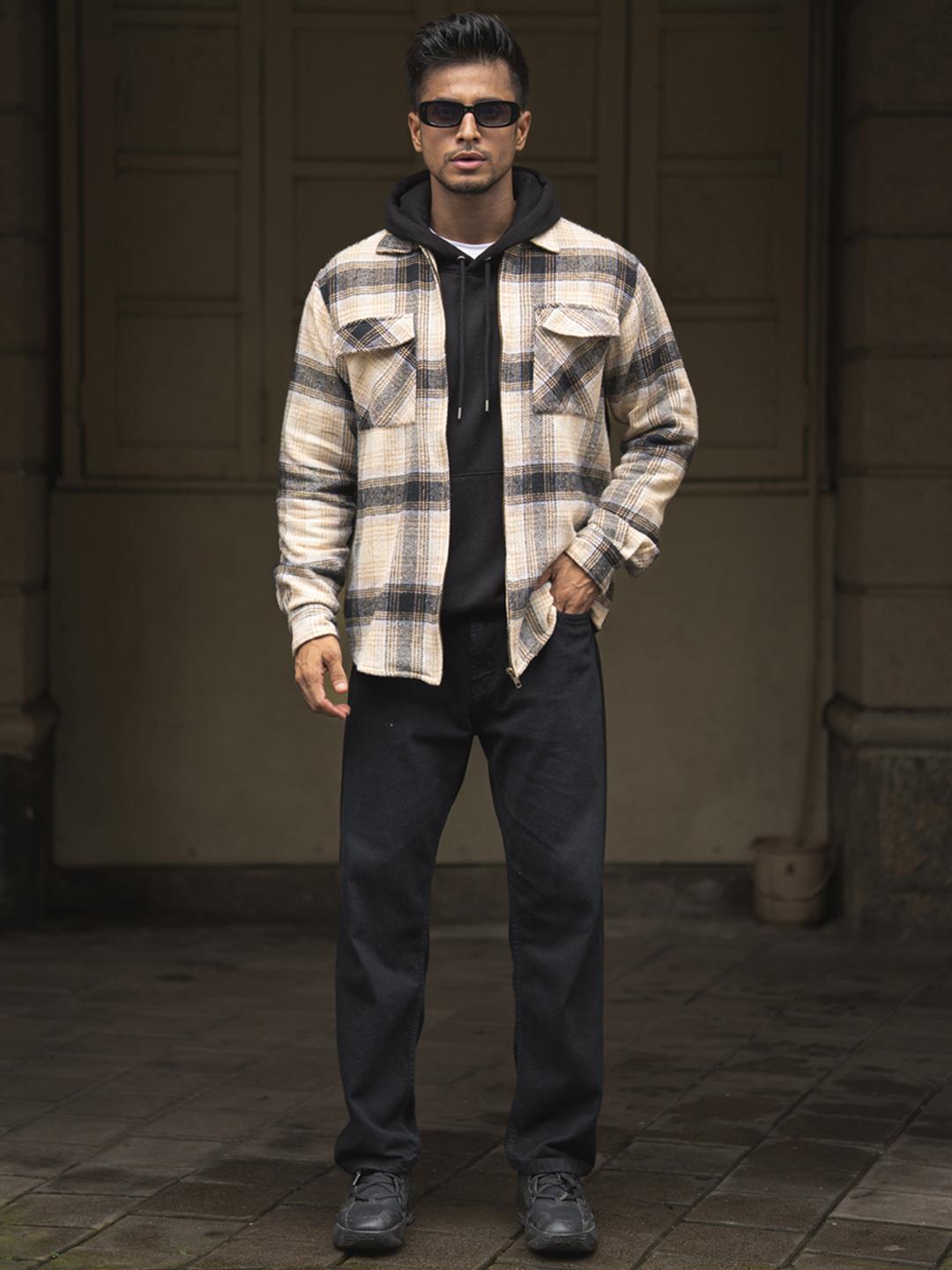 Powerlook Men Spread Collar Tartan Checked Cotton Casual Shirt