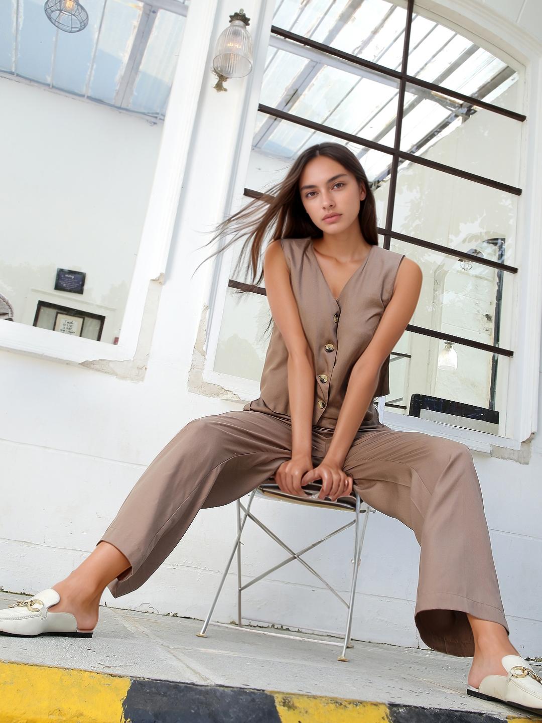 Buy StyleCast X SERA Beige Waistcoat And Trouser Co Ords - - Apparel for Women
