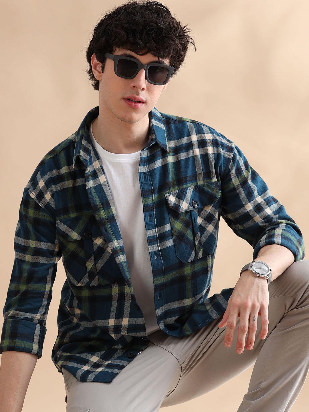 Buy Bushirt Men Relaxed Opaque Checked Casual Shacket -  - Apparel for Men