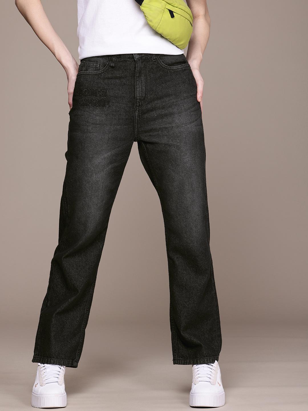 The Roadster Life Co. Women  Cotton Straight Fit High-Rise Embroidered Jeans