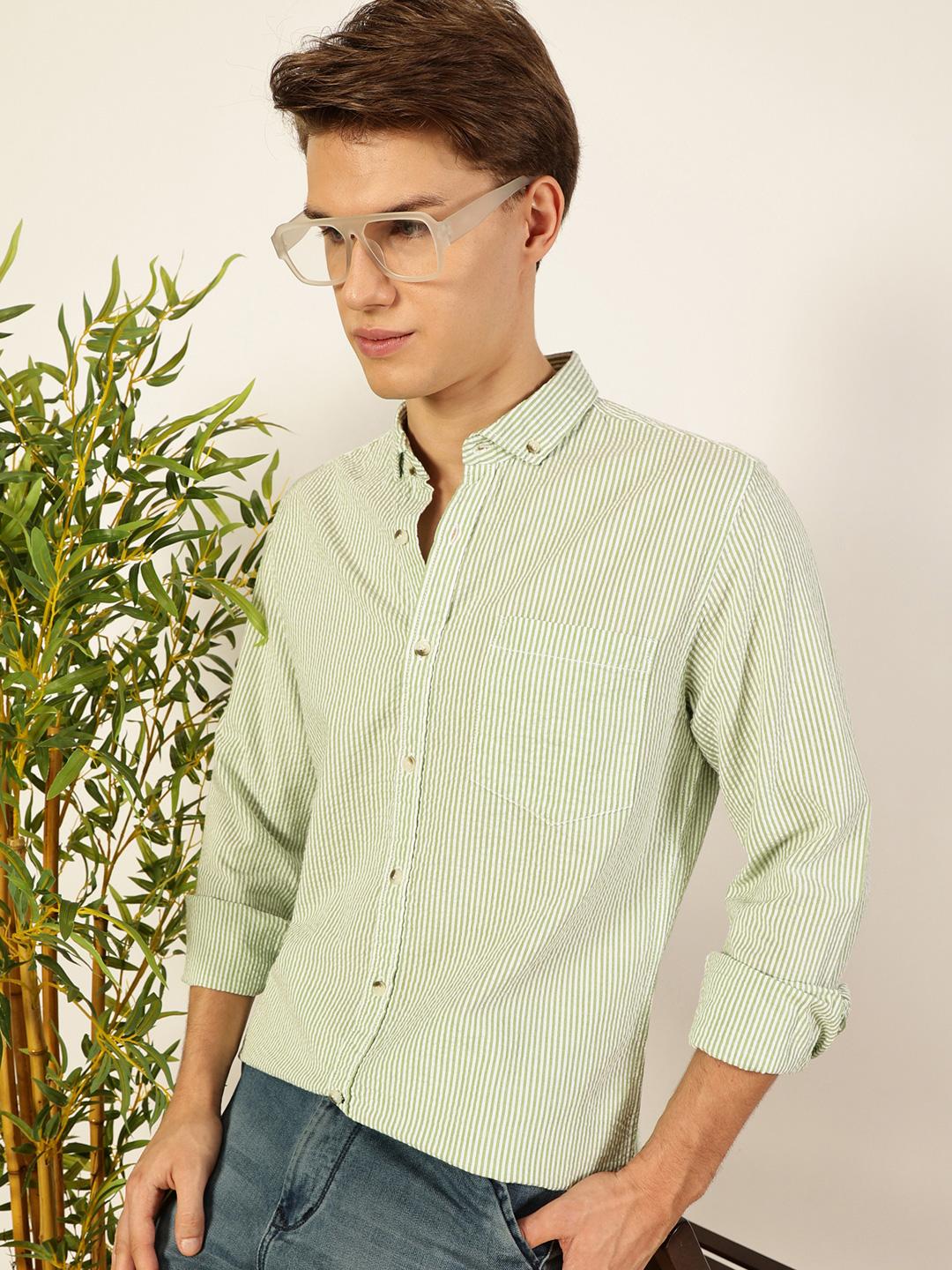 Mast & Harbour Men Premium Button-Down Collar Vertical Striped Cotton Casual Shirt