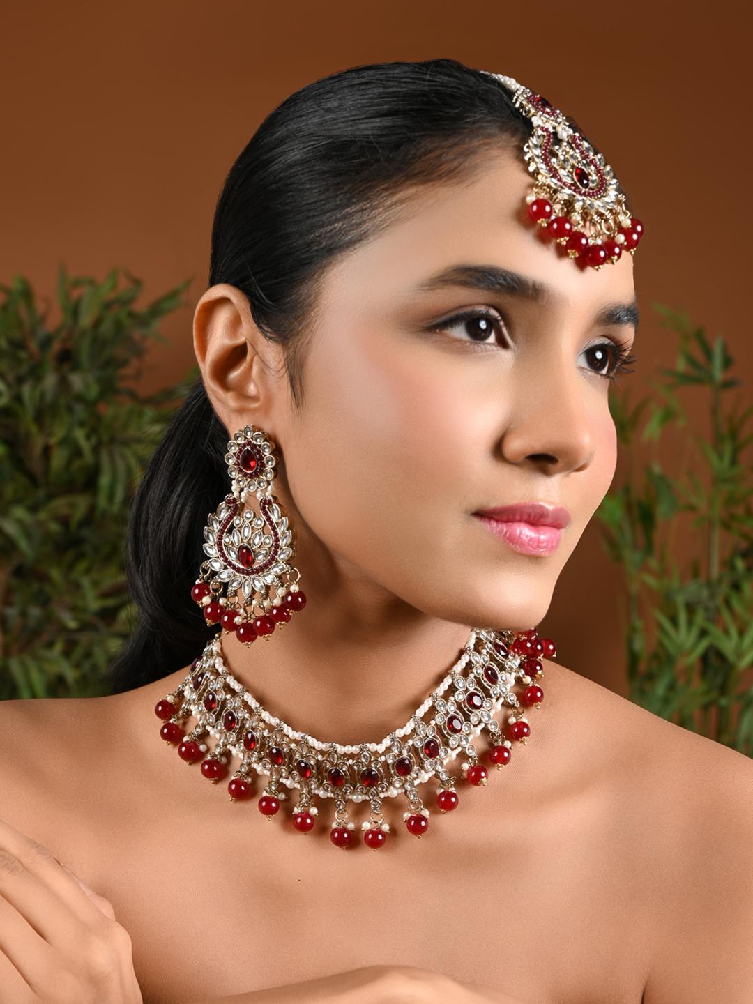 Buy I Jewels Gold Plated Kundan Studded & Pearls Beaded Jewellery Set - - Accessories for Women