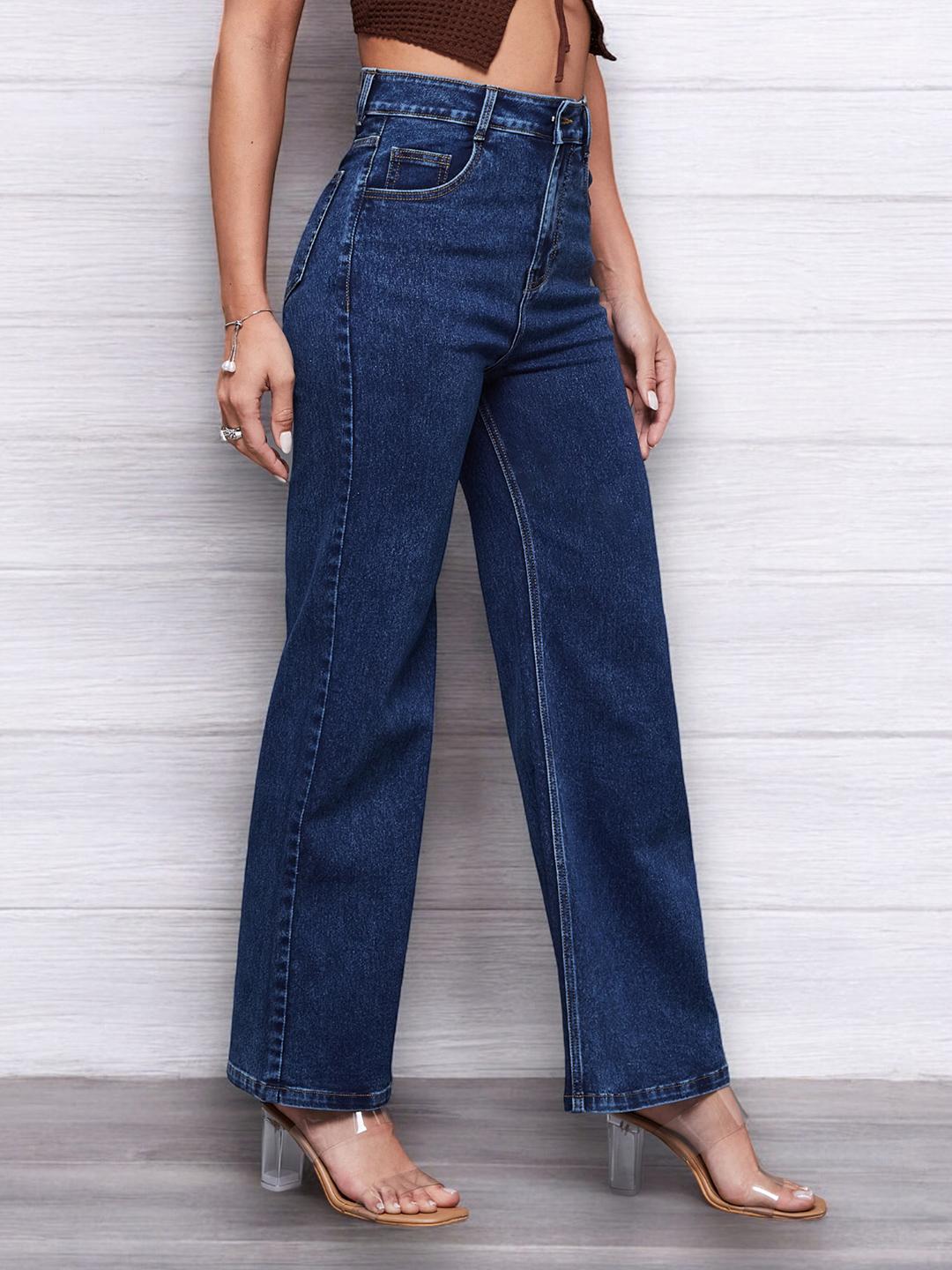Miss Chase Women Cotton Wide Leg High-Rise Heavy Fade Stretchable Jeans