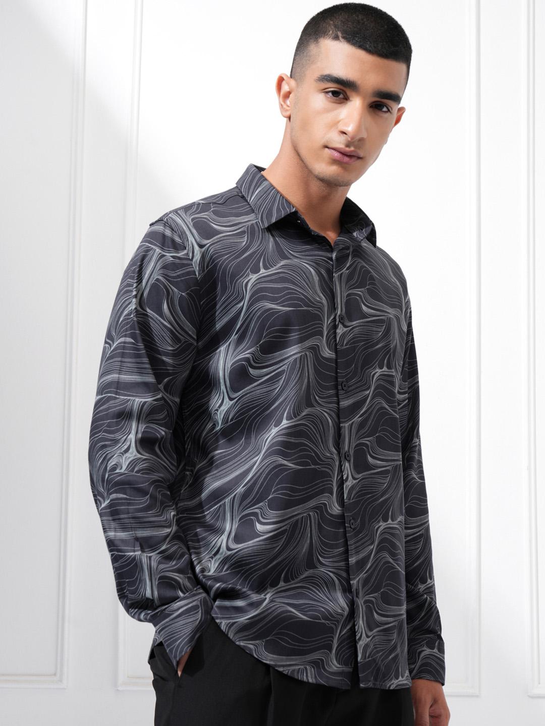 Ketch Men Premium Satin Printed Slim Fit Shirt