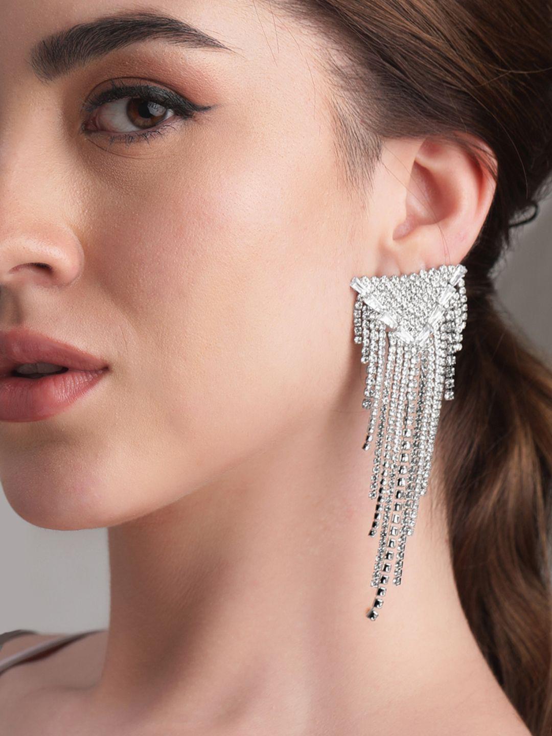 Buy Rubans Silver Plated American Diamond & Cubic Zirconia Drop Earrings -  - Accessories for Women