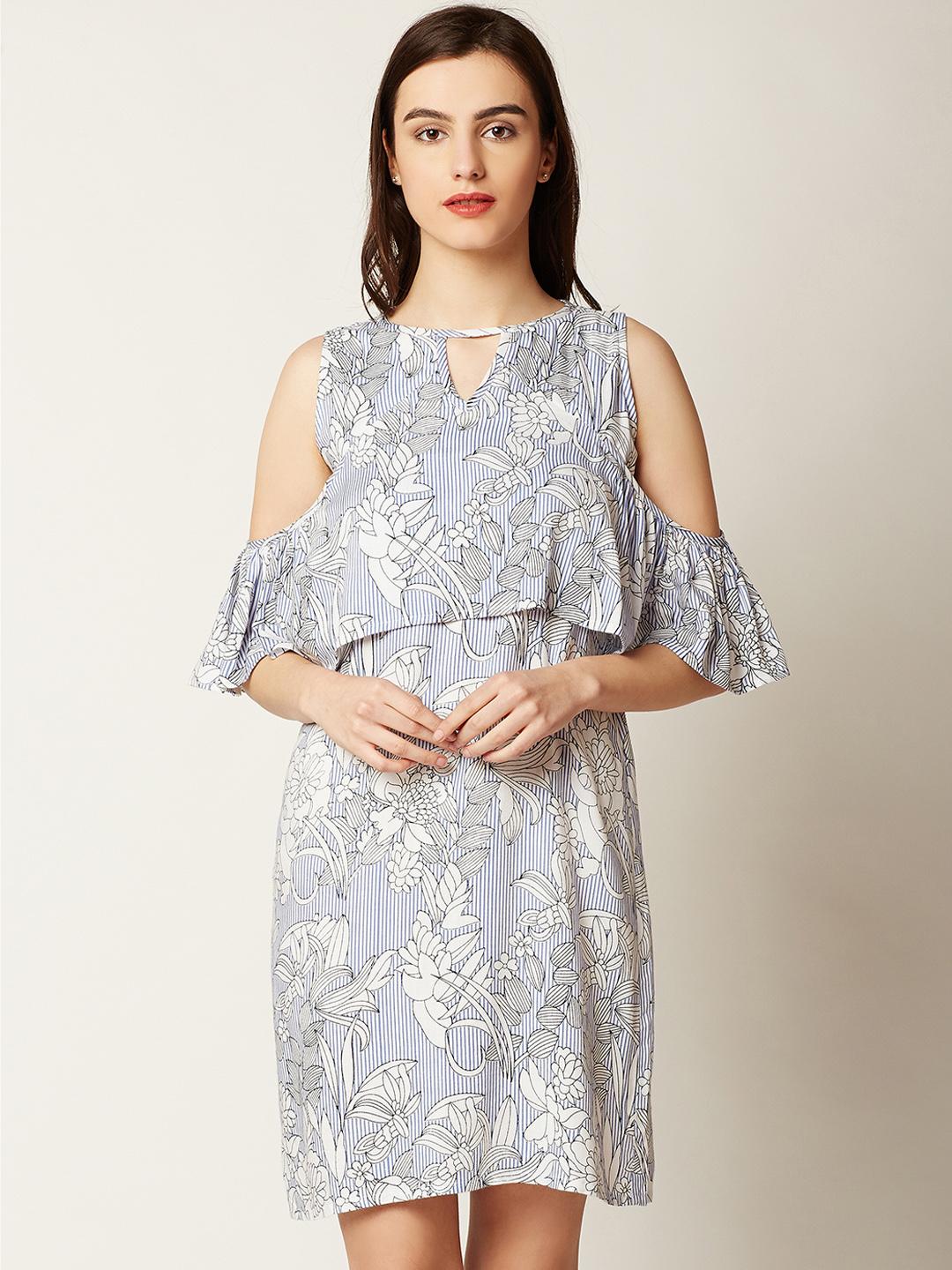Women Liva Black and White Printed A-line Dress