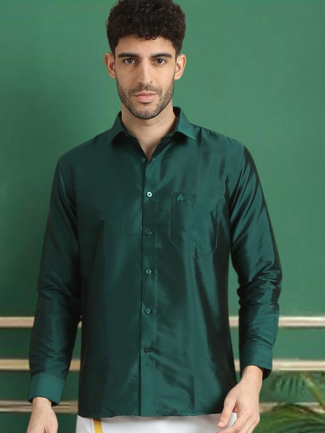 TATTVA Men Classic Cutaway Collar Solid Poly Silk Slim Fit Casual Shirt