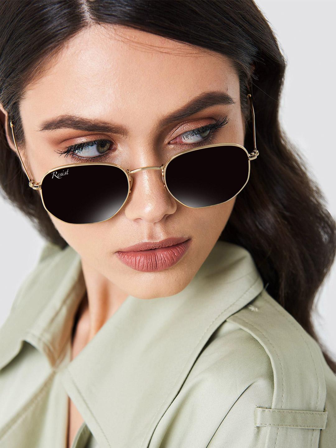 Buy RESIST EYEWEAR UNISEX Gold Black UV Protected Hexagonal Sunglasses - - Accessories for Unisex