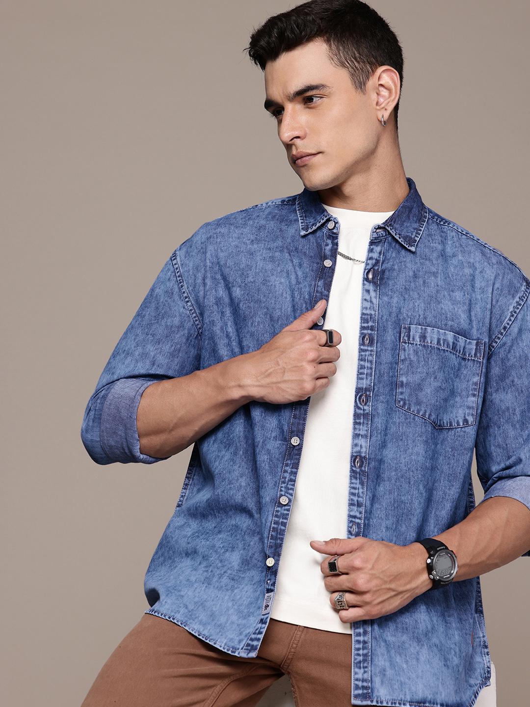 The Roadster Life Co.  Denim Faded Opaque Denim Relaxed Fit Casual Shirt