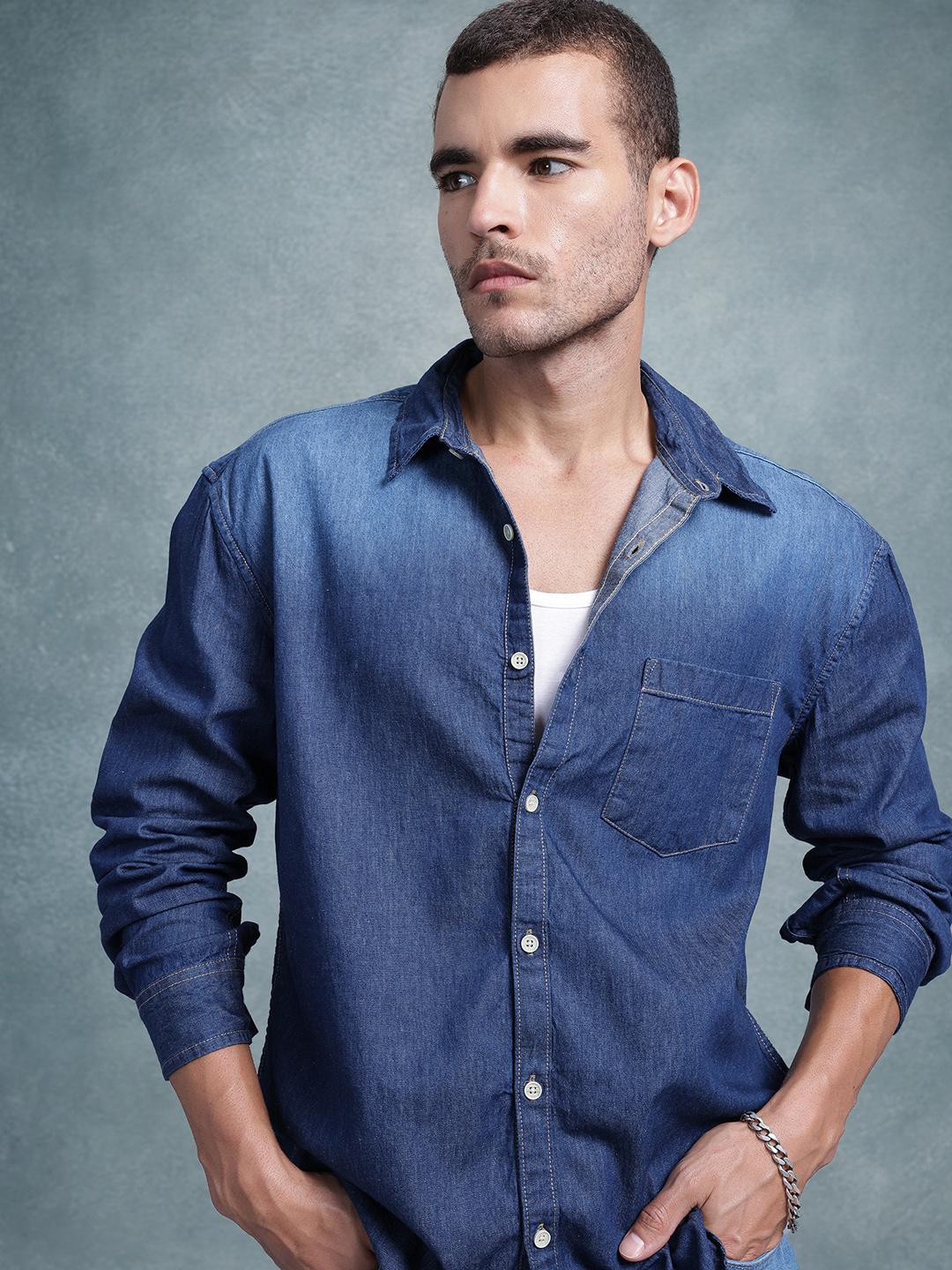 The Roadster Life Co.  Denim Washed Denim Relaxed Fit Casual Shirt