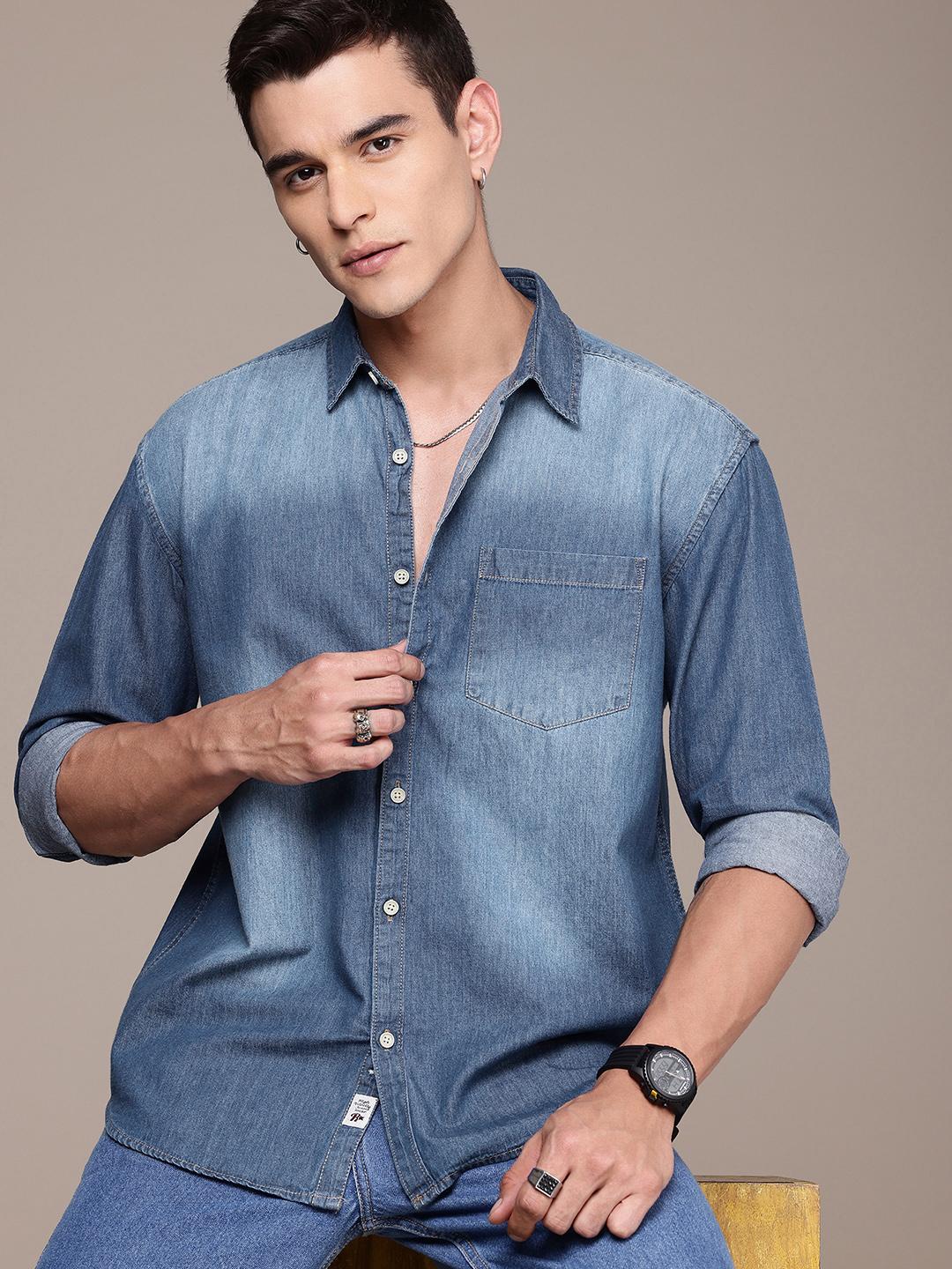 The Roadster Life Co.  Denim Ombre Drop-Shoulder Relaxed Denim Casual Shirt