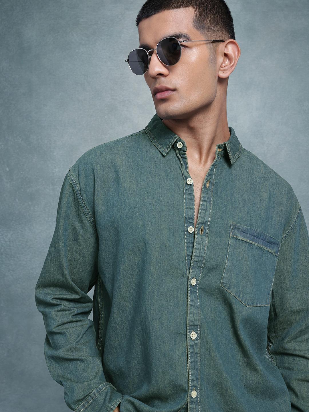 The Roadster Life Co. Drop-Shoulder Sleeves Relaxed Fit Denim Shirt