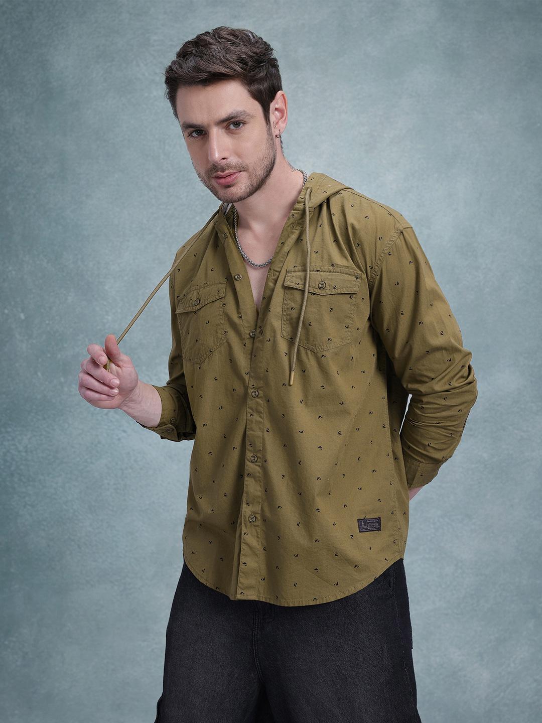 The Roadster Life Co. Geometric Printed Hooded Drop-Shoulder Sleeves Relaxed Casual Shirt