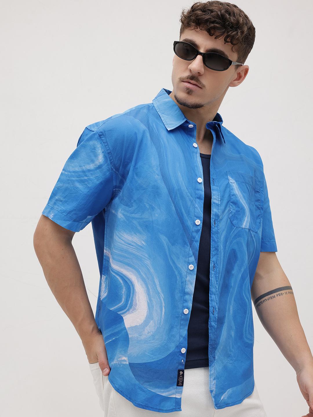 The Roadster Life Co. Abstract Printed Drop-Shoulder Sleeves Pure Cotton Relaxed Fit Shirt