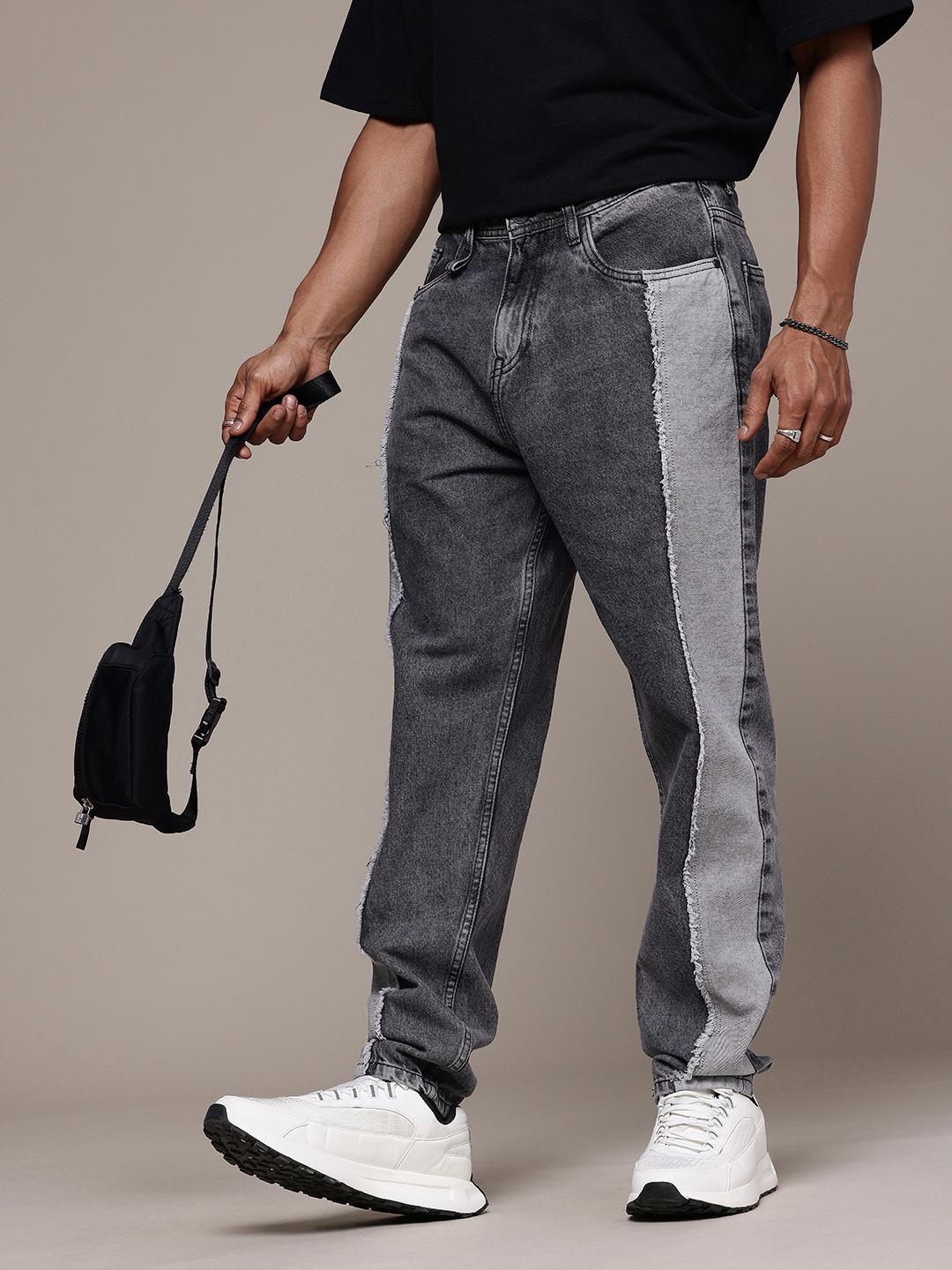 The Roadster Life Co. Men Pure Cotton Colourblocked Paneling Baggy Fit Light Fade Jeans
