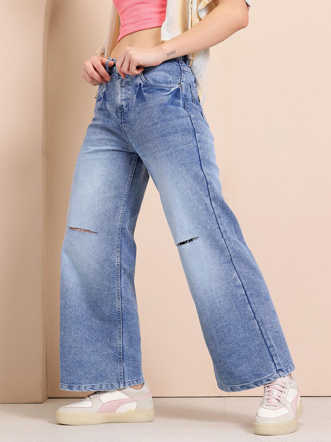 Mast & Harbour Women Wide Leg Ripped Jeans