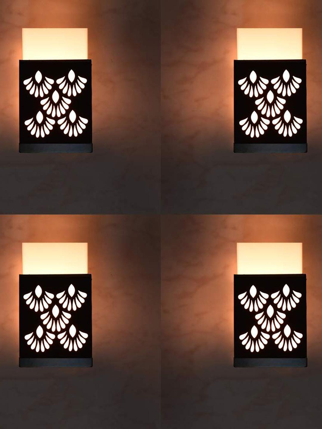 Buy Gojeeva Black 4 Pieces Floral Textured Rectangle Shaped Wooden Wall ...