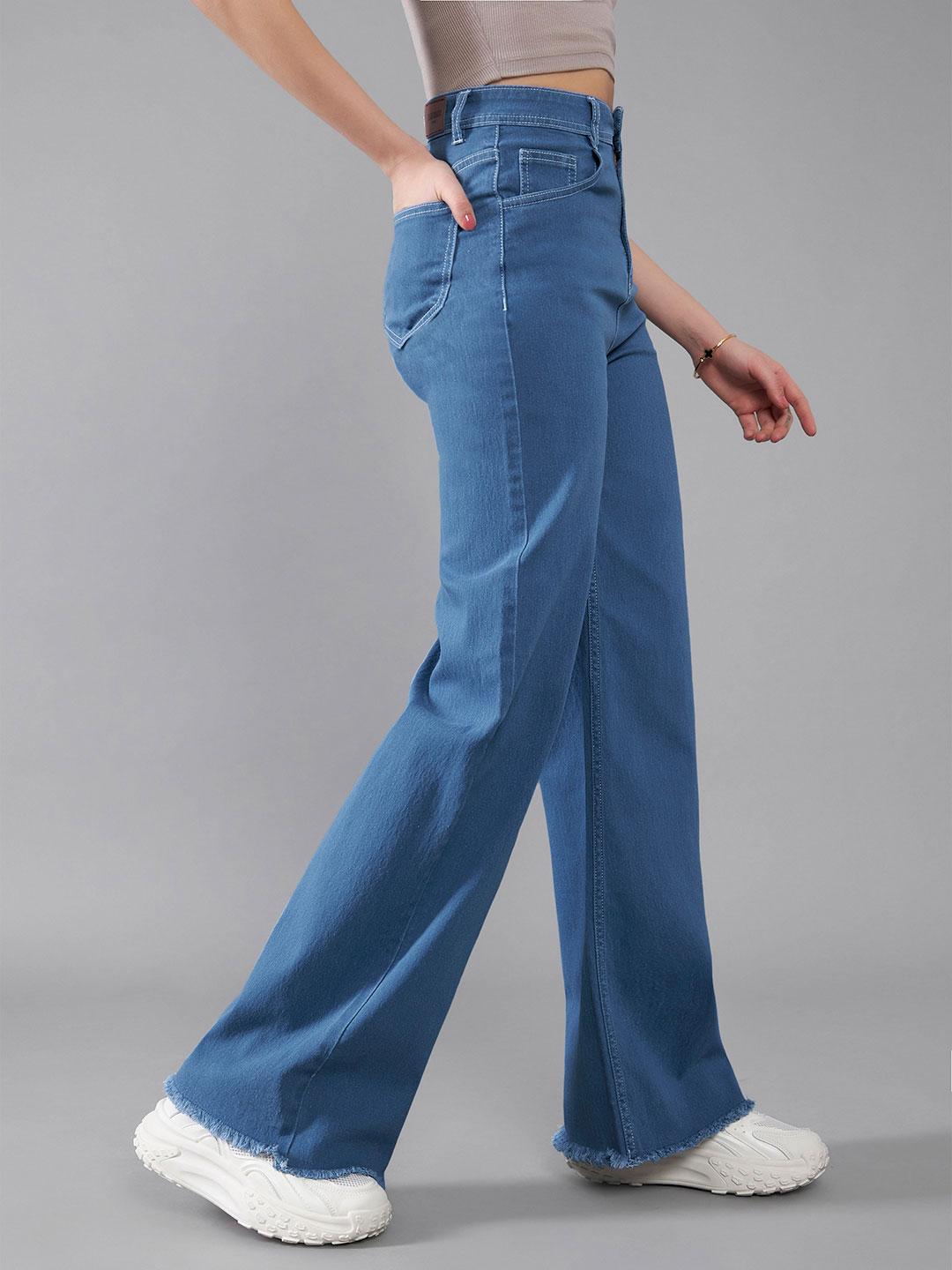 DOLCE CRUDO Women Wide Leg High-Rise Stretchable Jeans