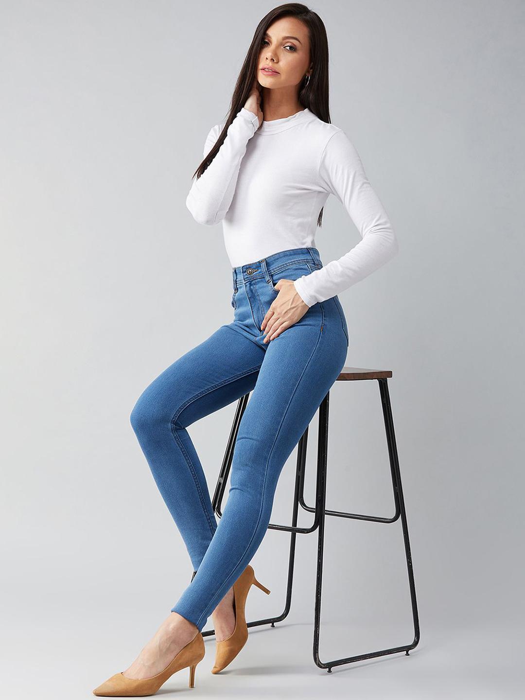 Miss Chase Women Skinny Fit High-Rise Light Fade Stretchable Jeans