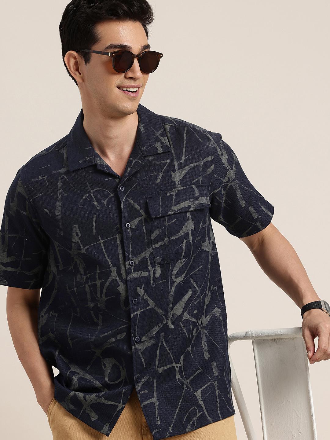 HERE&NOW Abstract Printed Waffle Casual Shirt